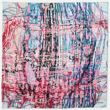 Pre Owned Chanel Multicolor Scribble Print Silk Square Scarf