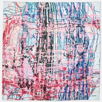 Pre Owned Chanel Multicolor Scribble Print Silk Square Scarf