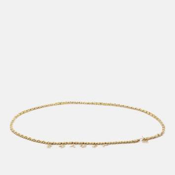 Pre Owned Chanel Yellow Leather Logo Charm Chain Link Belt