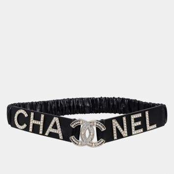 Chanel Black Logo Crystal Waist Belt