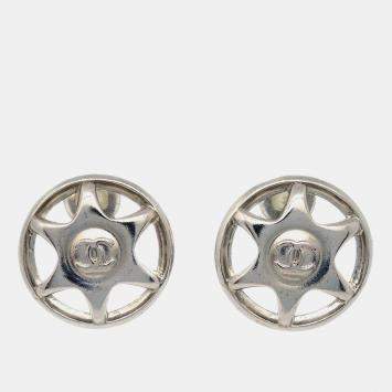 Pre Owned Chanel Silver Button Clip-On 97A Earrings