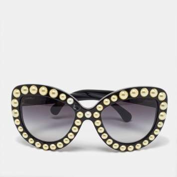 Chanel Black/Grey Gradient 71095 Faux Pearl Cat-Eye Sunglasses