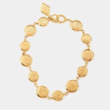 Pre Owned Chanel Logo Gold Tone Necklace