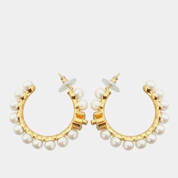 Pre Owned Chanel Cc Pearl Hoop Earrings