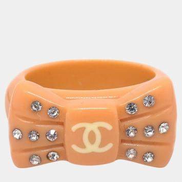 Pre Owned Chanel Orange Rhinestone Ring EU 53