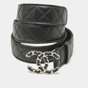 Pre Owned Chanel Black Quilted Leather CC Chain Belt 85CM
