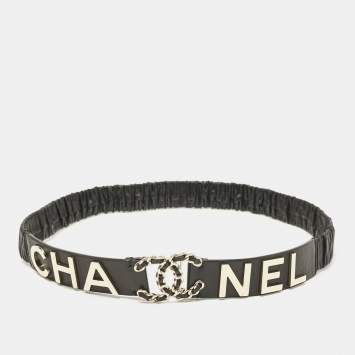 Chanel Black Pleated CC Logo Elastic Belt 85CM