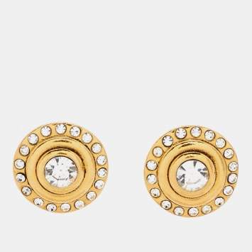 Pre Owned Chanel CC Crystals Gold Tone Clip On Earrings