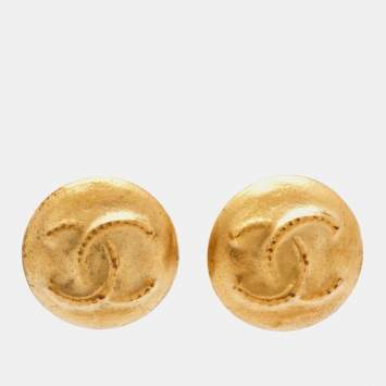 Pre Owned Chanel CC Round Gold Tone Earrings