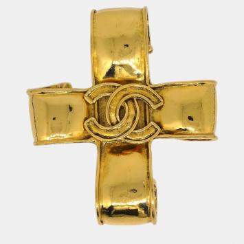 مملوكة مسبقًا Chanel Gold Plated Cross Brooch Pin 