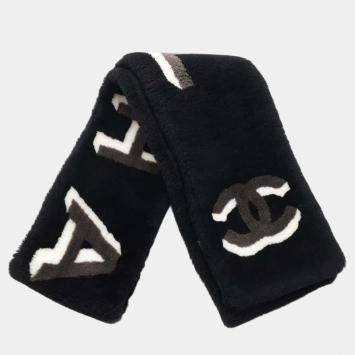Chanel Black Mouton CC Logo Scarf