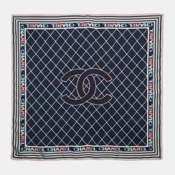 Pre Owned Chanel Blue Printed Silk Scarf 