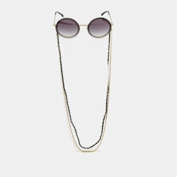 مملوكة مسبقًا Chanel Gold Tone/Black Gradient 4245 Chain Round Sunglasses