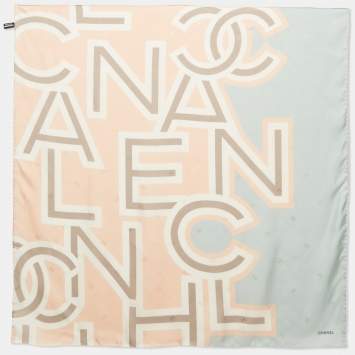 Pre Owned Chanel Pastel Pink/Blue CC Jacquard Printed Silk Square Scarf