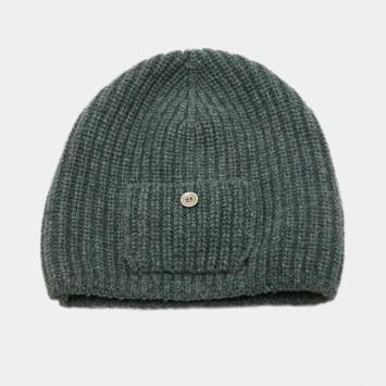 Chanel Grey Rib Knit Pocket Detail Beanie