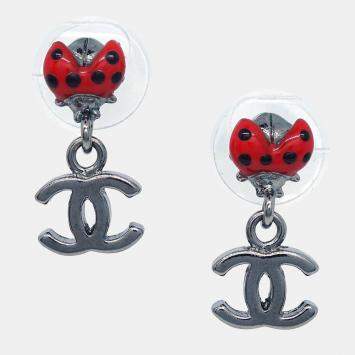 Chanel CC Silver Dangle Piercing Earrings