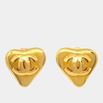 Chanel Gold Heart Earrings Clip-On