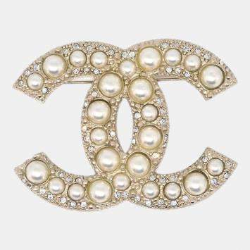 Chanel CC Gold Plated Artifical Pearl Brooch Pin 