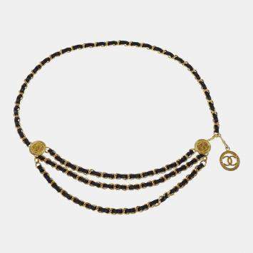Chanel Medallion Gold Black Chain Belt 
