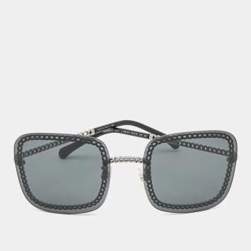 Chanel Dark Black Gradient 4244 CC Chain Embellished Square Sunglasses