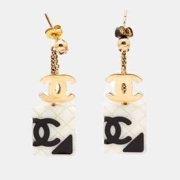 Chanel CC Resin Gold Tone Earrings