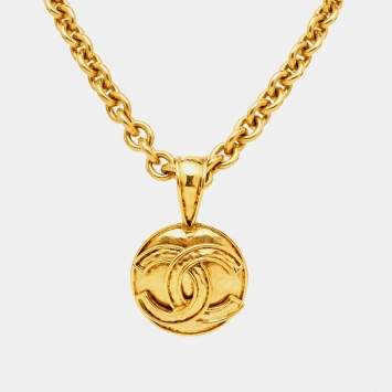 Chanel CC Medallion Gold Tone Pendant Necklace