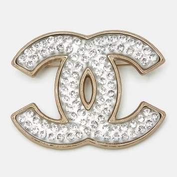 Pre Owned Chanel CC Crystal Resin Gold Tone Brooch