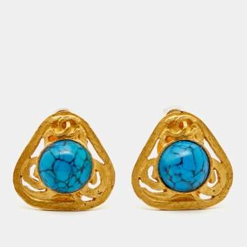 Pre Owned Chanel CC Composite Gold Tone Earrings