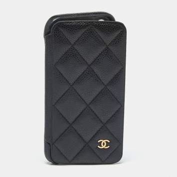 Pre Owned Chanel Black Quilted Caviar Leather iPhone X Case 