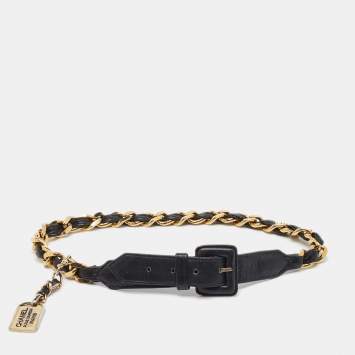 Pre Owned Chanel Black Leather 31. Rue Cambon Chain Link Buckle Belt 70CM