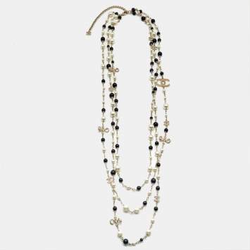 Pre Owned Chanel CC Faux Pearl Beads Crystals Gold Tone Belt