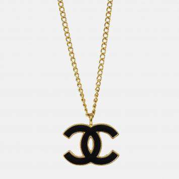 Pre Owned Chanel CC Chain Necklace Pendant Gold Black