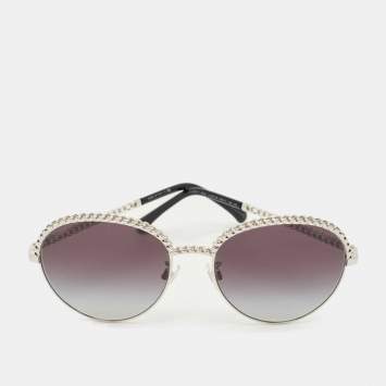 Pre Owned Chanel Black/Silver Tone Gradient 4242 Metal Chain Sunglasses