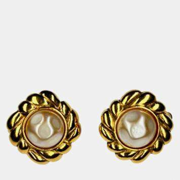 Pre Owned Chanel Vintage Faux Pearl and Rope Clip On Earrings