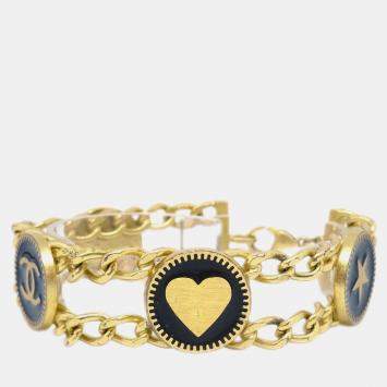 Pre Owned Chanel Gold Black Gold Plated Bracelet