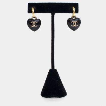 Pre Owned Chanel CC Heart Crystal Drop Earrings 