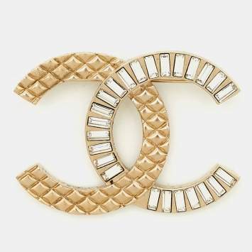 Pre Owned Chanel CC Crystals Gold Tone Brooch