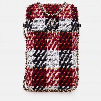 Pre Owned Chanel Red Tweed Chain Around Phone Holder