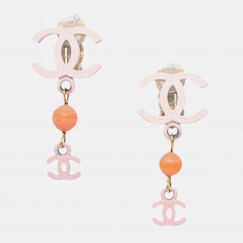 Pre Owned Chanel Dangle Earrings Clip-On Pink