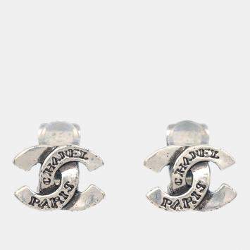Pre Owned Chanel CC Earrings Clip-On Silver