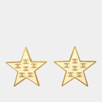 Pre Owned Chanel Star Earrings Clip-On White
