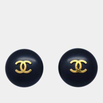 Pre Owned Chanel Black Button Earrings Clip-On