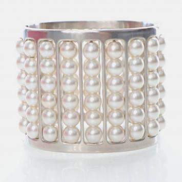 Pre Owned Chanel Classic Wide Faux Pearl Cuff Bracelet