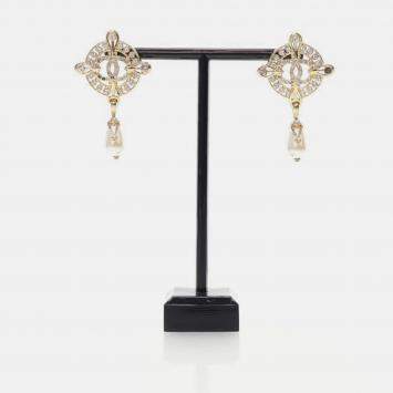 Pre Owned Chanel Coco Mark Faux Pearl Drop Earrings