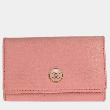 Pre Owned Chanel Pink Calfskin Key Case Small
