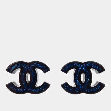 Pre Owned Chanel CC Piercing Earrings Black