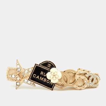 Pre Owned Chanel CC Rue Cambon Crystal Enamel Gold Tone Hairclip