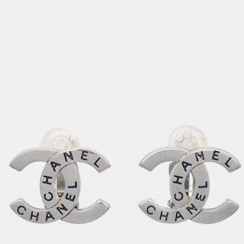 Pre Owned Chanel CC Earrings Clip-On Silver 98P
