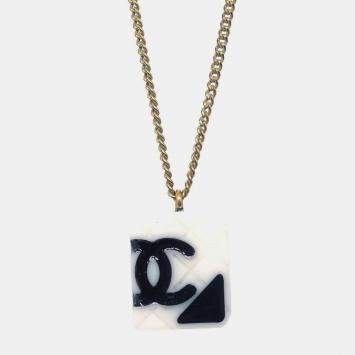 Pre Owned Chanel Cambon Ligne Chain Necklace Pendant Gold White 05C