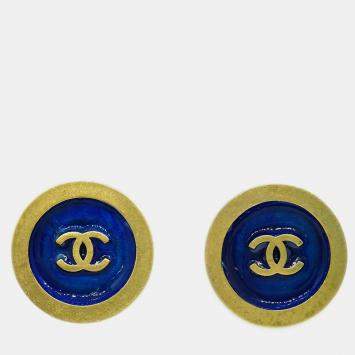 Pre Owned Chanel Gold Gripoix Button Earrings Clip-On 94P